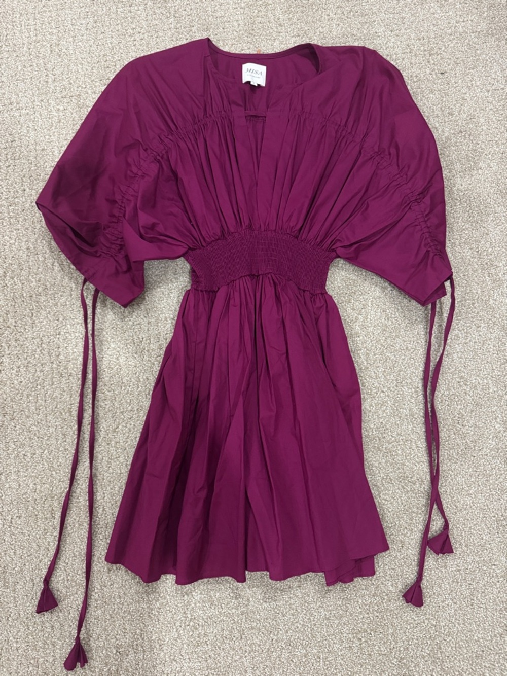 Misa Los Angeles Deep Magenta Ruched-Waist Mini Dress NWOT